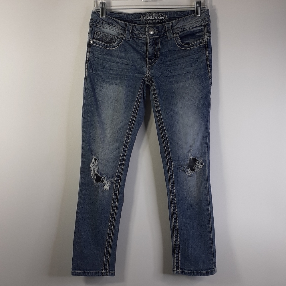 Paisley Sky Distressed Jean Capris Size 0